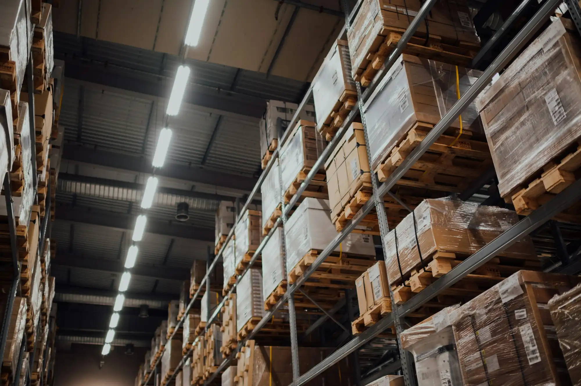 Warehouse with stocked racking