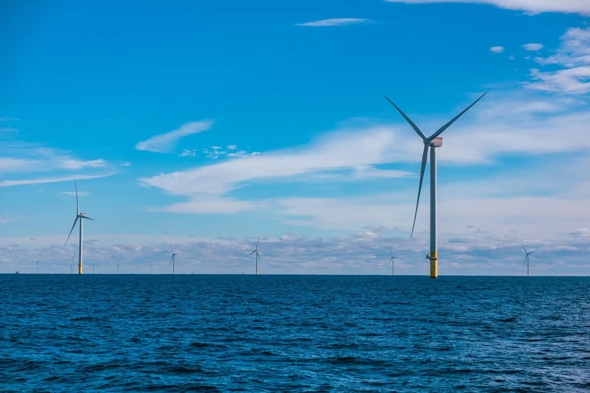 Offshore wind turbines on the open sea